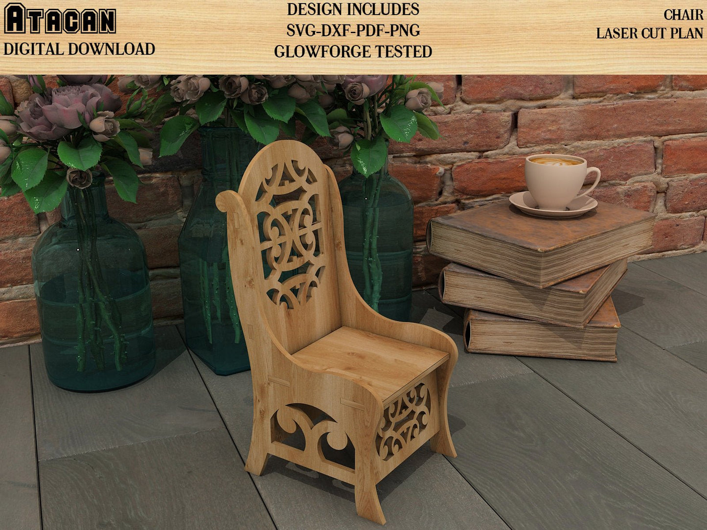 Carved Chair Laser cut Svg files / Kid chair cutting file / Miniature chair glowforge digital download 178