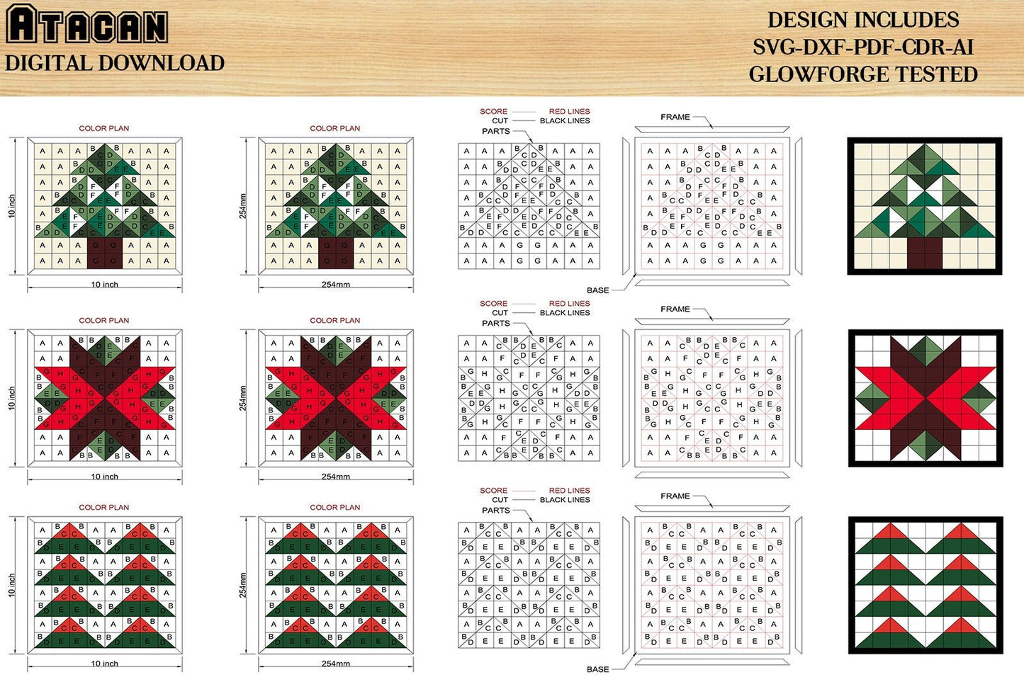 Christmas Barn Quilts With Frame / Noel Tree Geometric Quilt patterns / New Year Arrow Wall Art / Snowflake Quilt Block Svg Cut Files