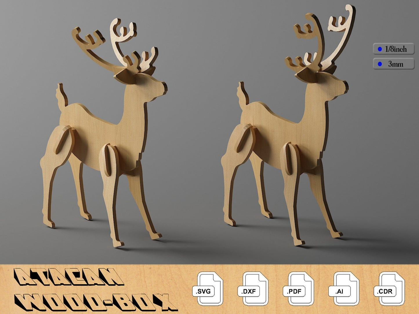 Christmas Deer Laser cut Files / Christmas Reindeer Puzzle / New Year Wooden Decoration SVG, DXF, CDR 296
