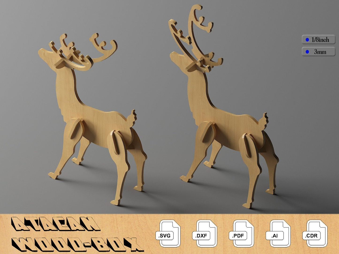 Christmas Deer Laser cut Files / Christmas Reindeer Puzzle / New Year Wooden Decoration SVG, DXF, CDR 296
