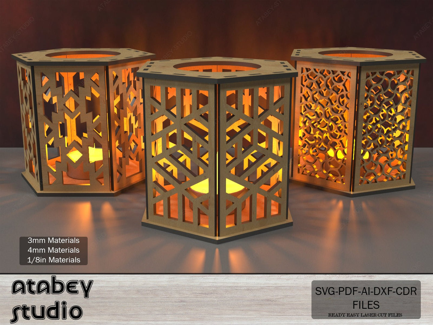Christmas Lantern Light Decoration / Night Lampshades / Tea Light Holder Laser Cut Files / Wood Candle Holder Vector SVG DXF CDR Ai PDf 544