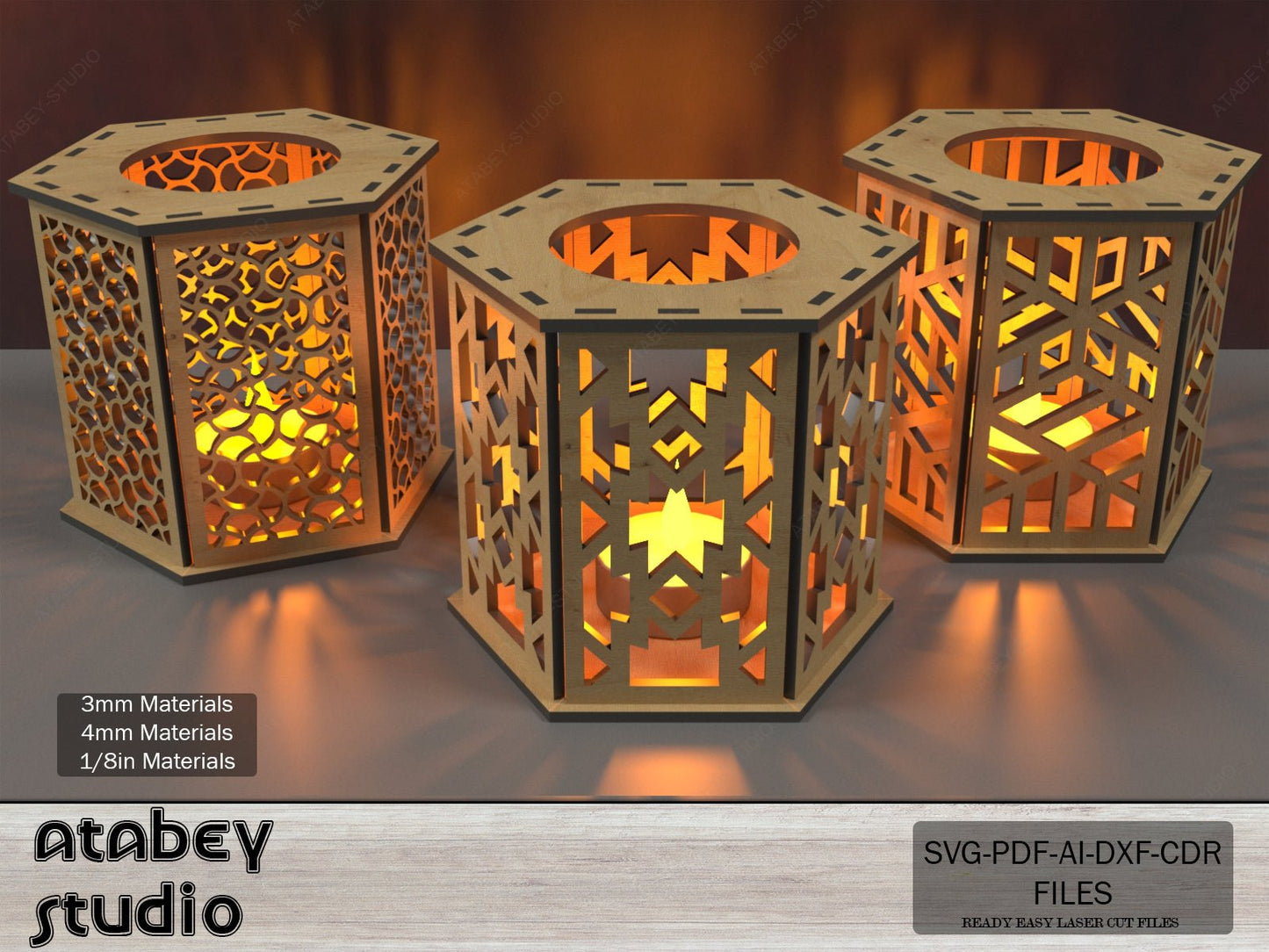Christmas Lantern Light Decoration / Night Lampshades / Tea Light Holder Laser Cut Files / Wood Candle Holder Vector SVG DXF CDR Ai PDf 544