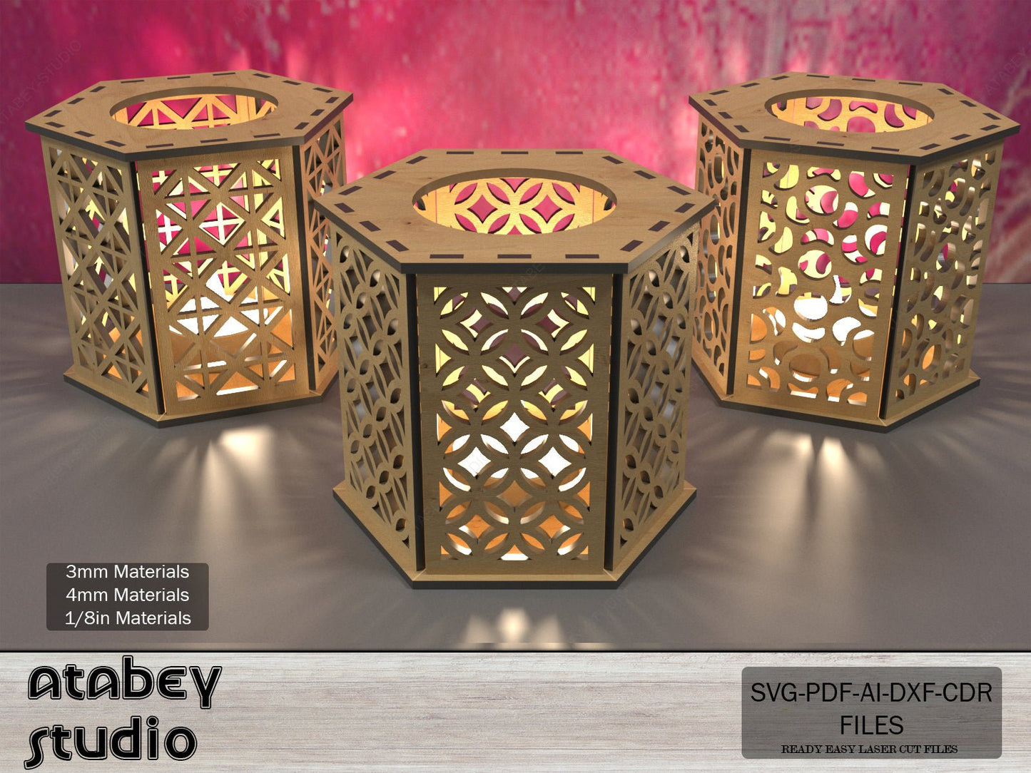 Christmas Night Lamps / Table Lantern Light Decoration / Candle Holder Digital Download / Wood Lampshades Vector plan SVG DXF CDR Ai PDf 543