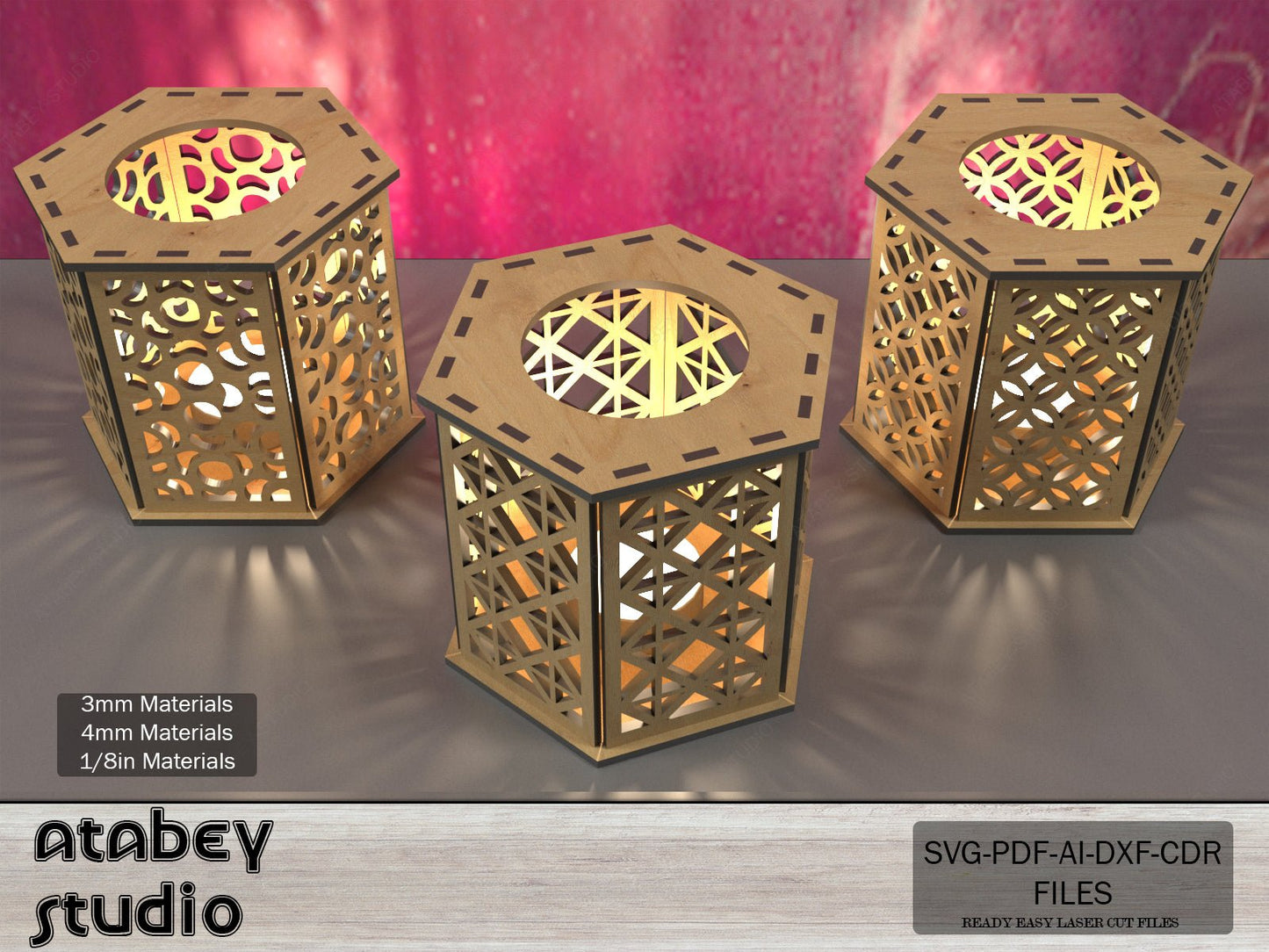 Christmas Night Lamps / Table Lantern Light Decoration / Candle Holder Digital Download / Wood Lampshades Vector plan SVG DXF CDR Ai PDf 543