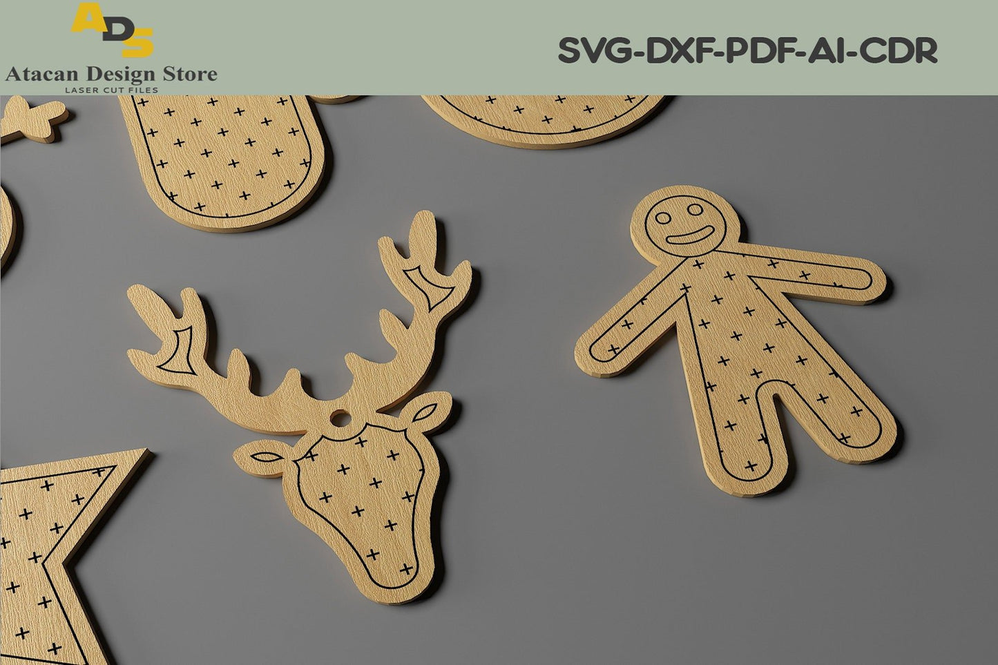 Christmas Ornaments Set / New Year Objects Laser Cut / Noel Vector Files SVG, DXF, CDR ADS221