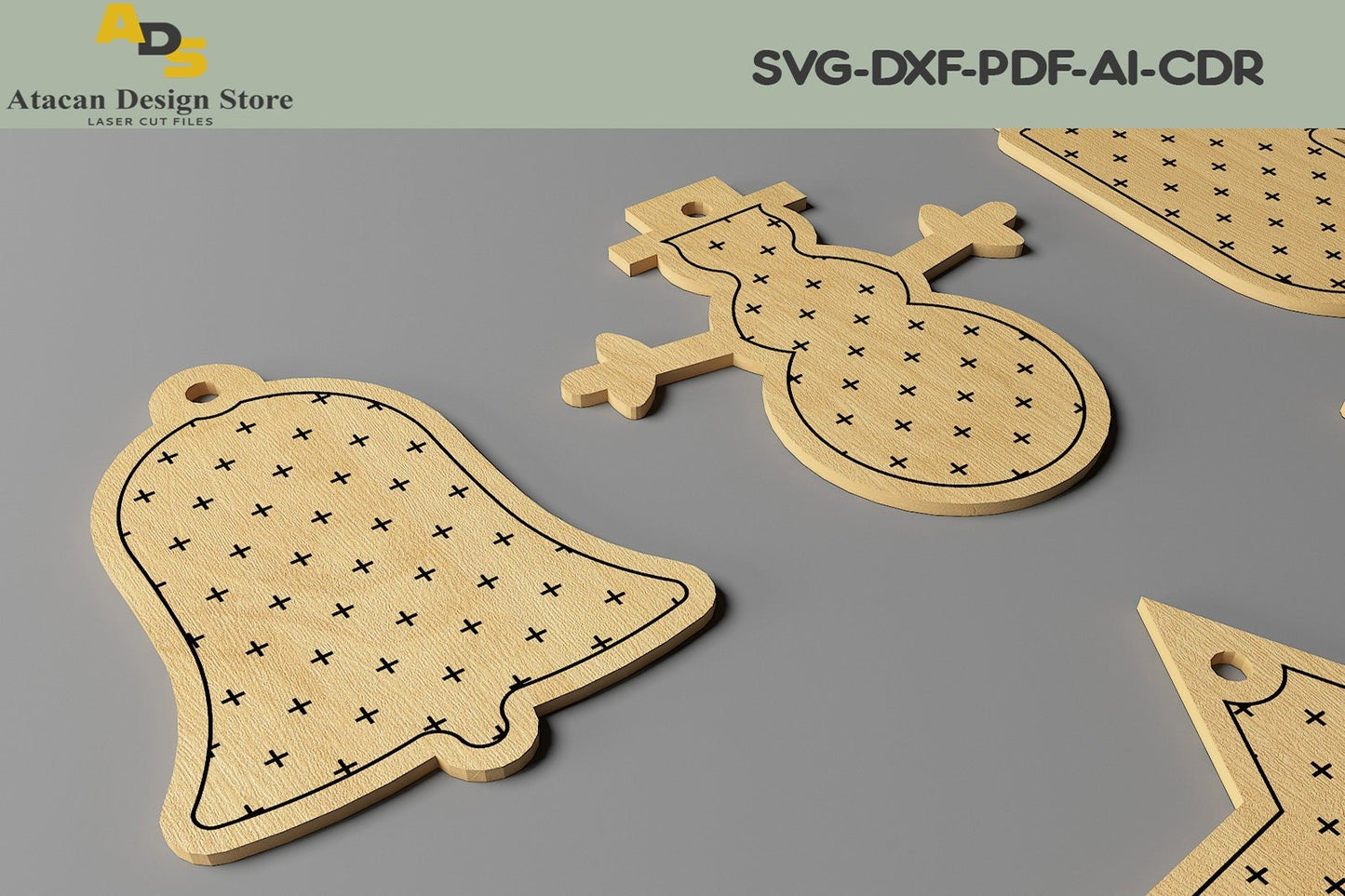Christmas Ornaments Set / New Year Objects Laser Cut / Noel Vector Files SVG, DXF, CDR ADS221