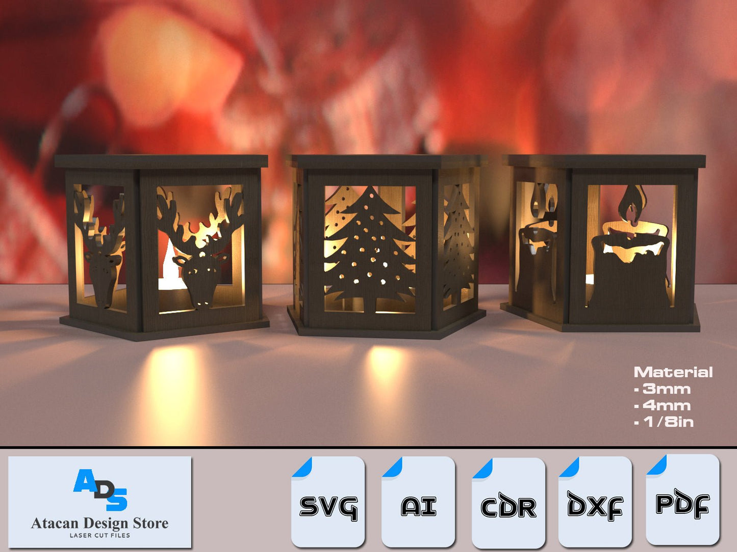 Christmas Pentagon Floor Lamps / New Year Light Design / Candle Holder / Tealight Holder / Christmas Tree Lantern Gift DXF SVG Ai CDR ADS352