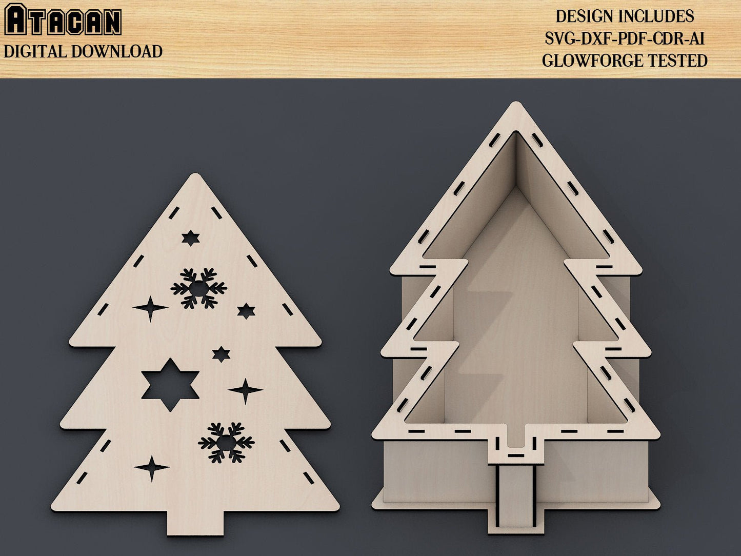 Christmas Tree Box File SVG, 2022 New year Gift Box File, Merry Christmas Trees Decor 288