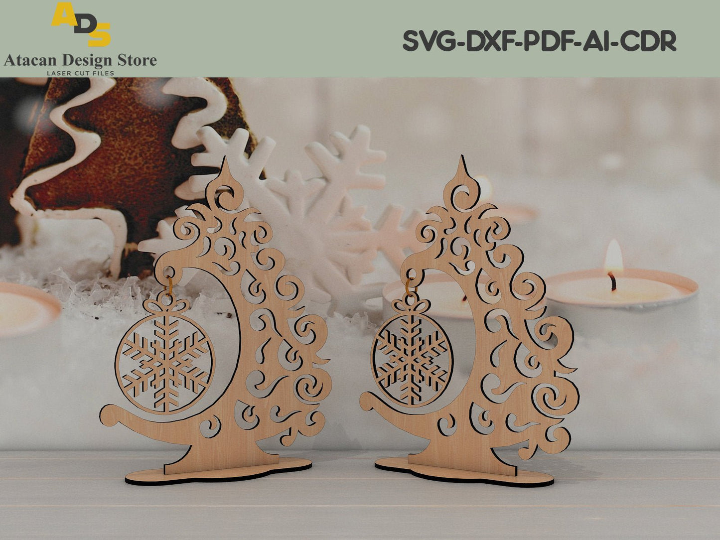 Christmas tree template pattern for Laser / Christmas decoration / Xmas Hanging Snowflake Cut Files ADS196
