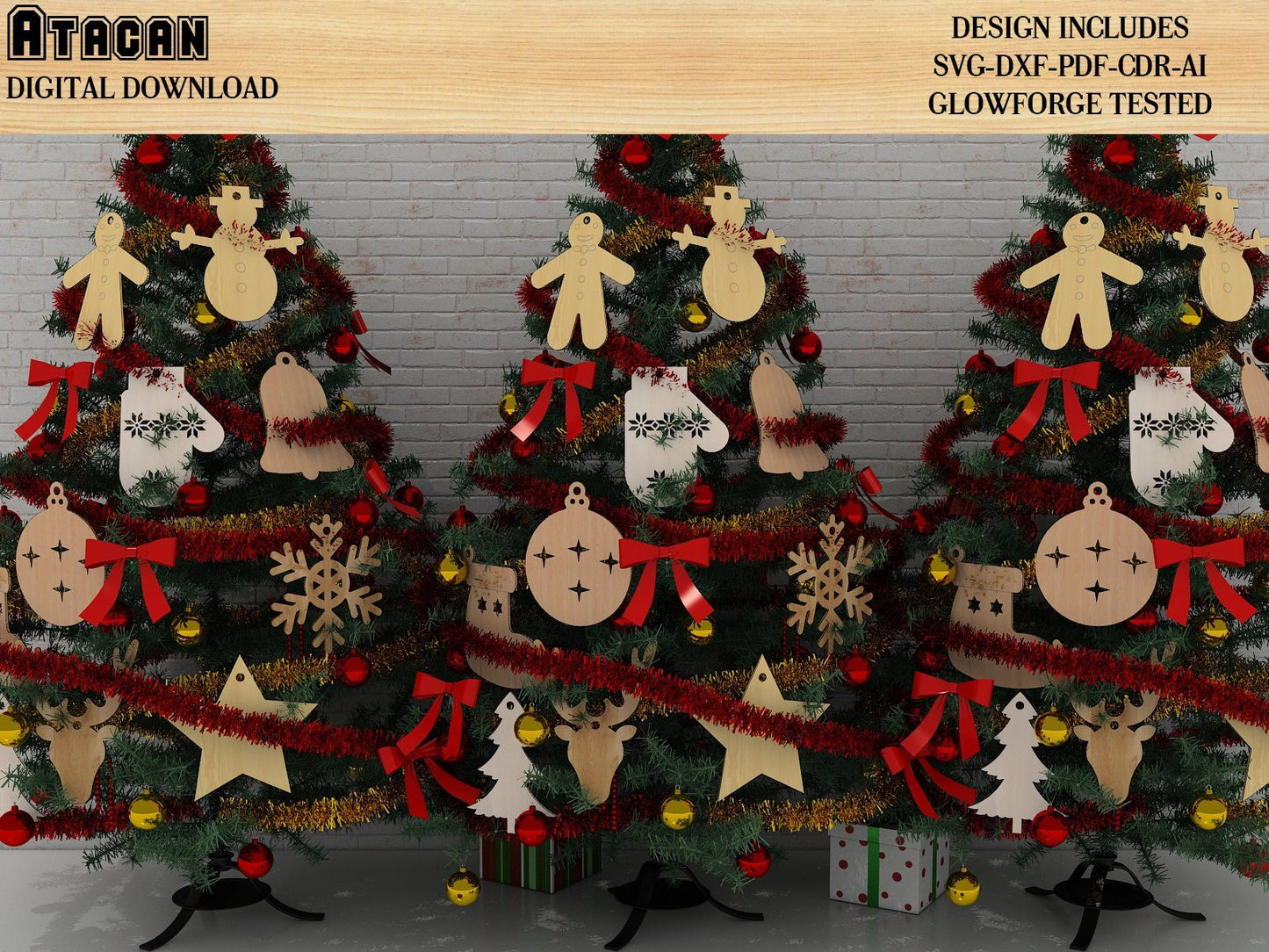 Christmas Tree Toys SVG Bundle, 2022 Merry Christmas Trees Decor , Xmas Hanger New year Trees laser cut File 280