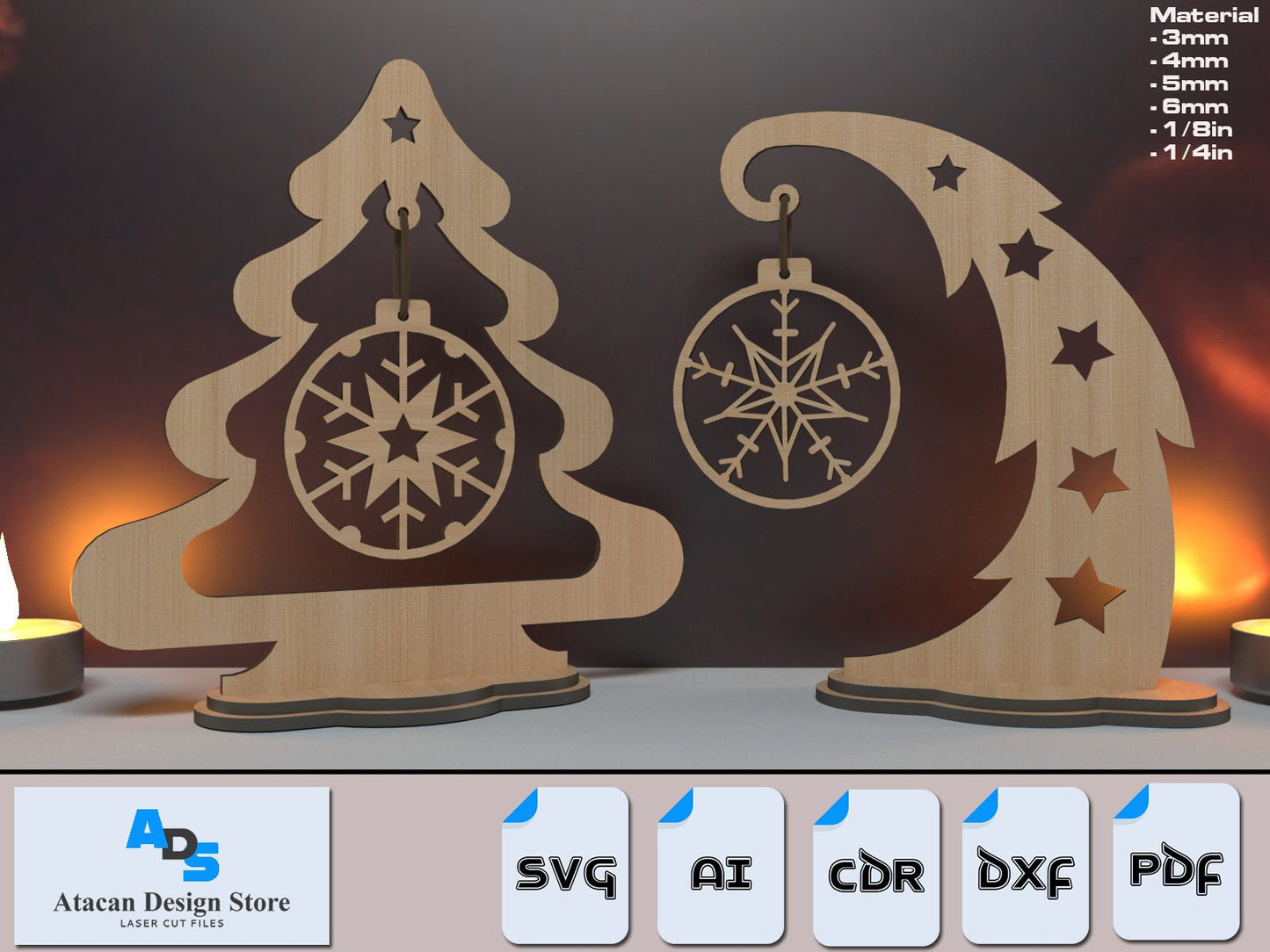 Christmas Tree With Snowflake Pendant for Laser / Noel Tree Decoration / Xmas Hanging Snowflake Cut Files ADS355