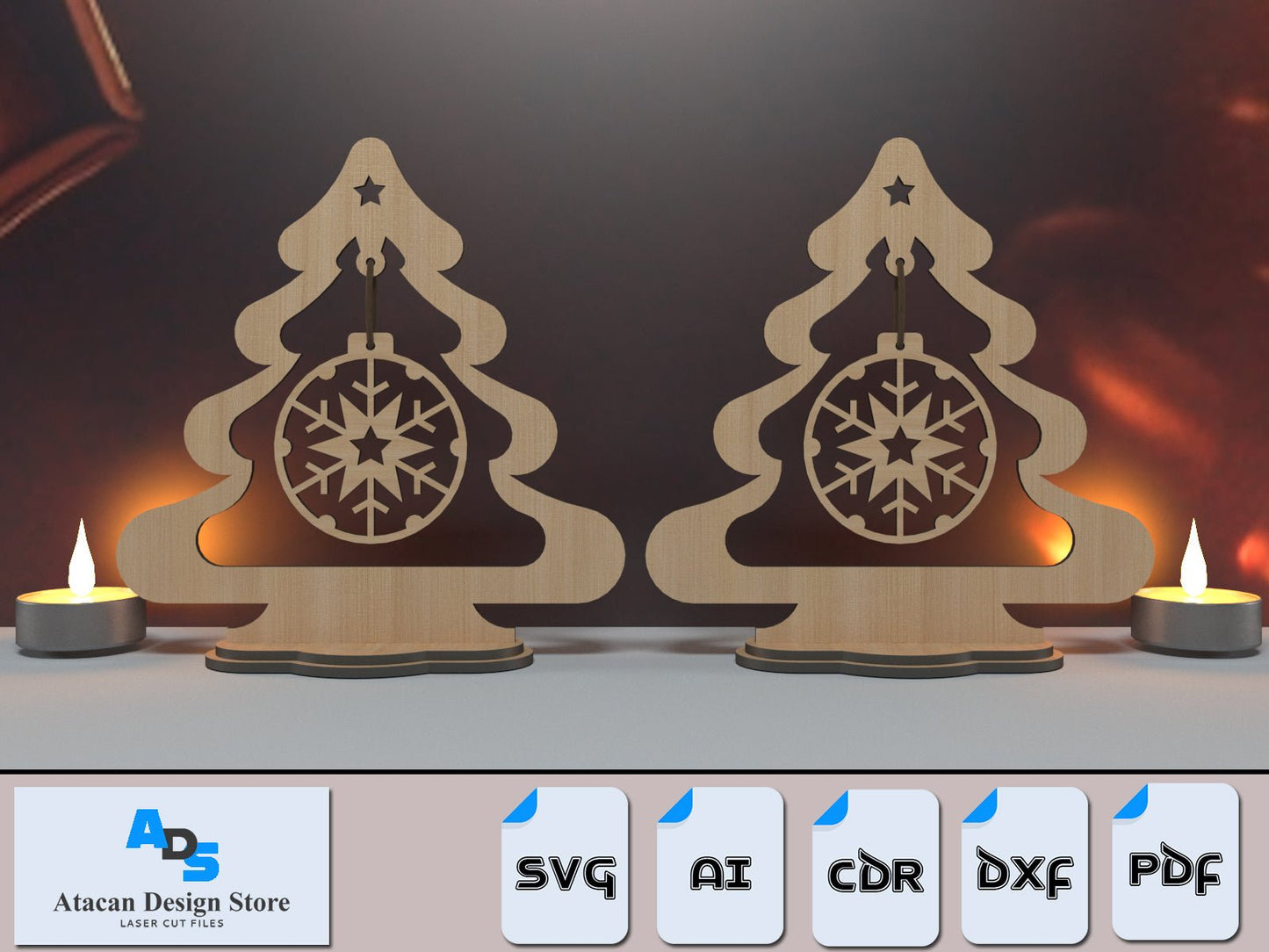 Christmas Tree With Snowflake Pendant for Laser / Noel Tree Decoration / Xmas Hanging Snowflake Cut Files ADS355