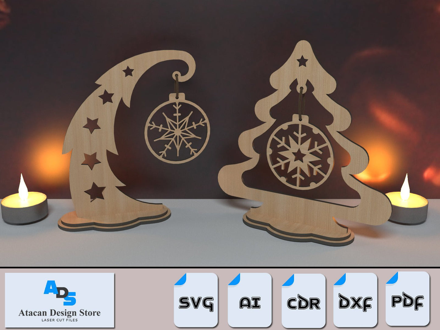 Christmas Tree With Snowflake Pendant for Laser / Noel Tree Decoration / Xmas Hanging Snowflake Cut Files ADS355