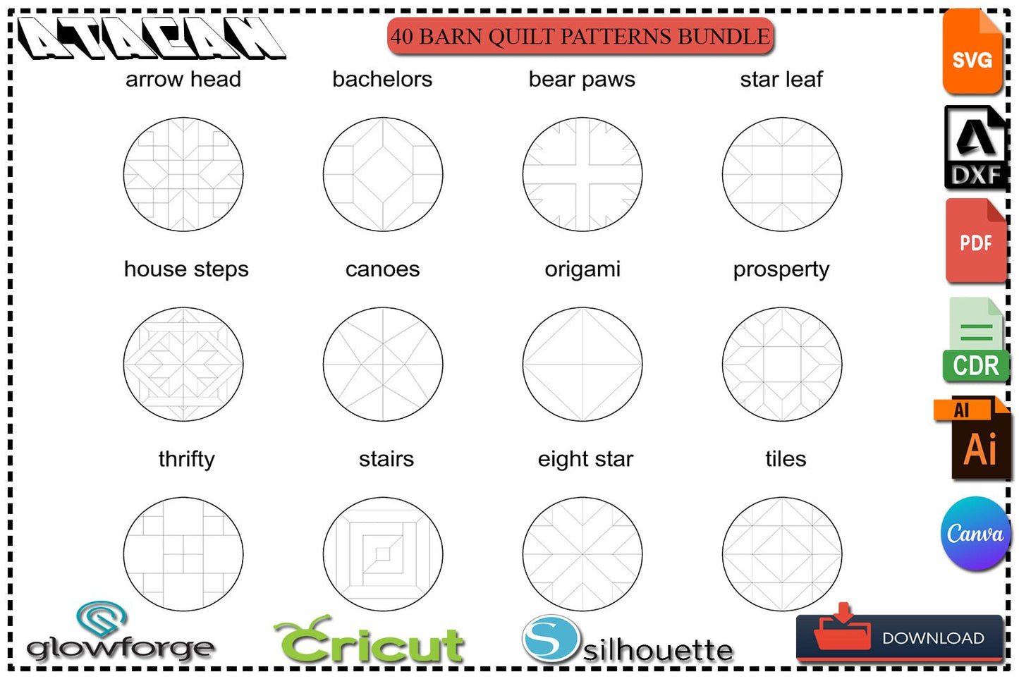 Circle Frames Quilt Block Patterns / Geometric Art Coloring Pages / Wall Art Barn Quilt Files / Printable Mosaics SVG DXF Ai CDR 380
