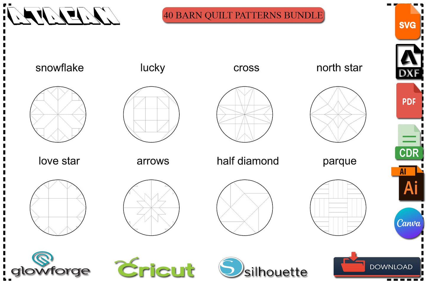 Circle Frames Quilt Block Patterns / Geometric Art Coloring Pages / Wall Art Barn Quilt Files / Printable Mosaics SVG DXF Ai CDR 380