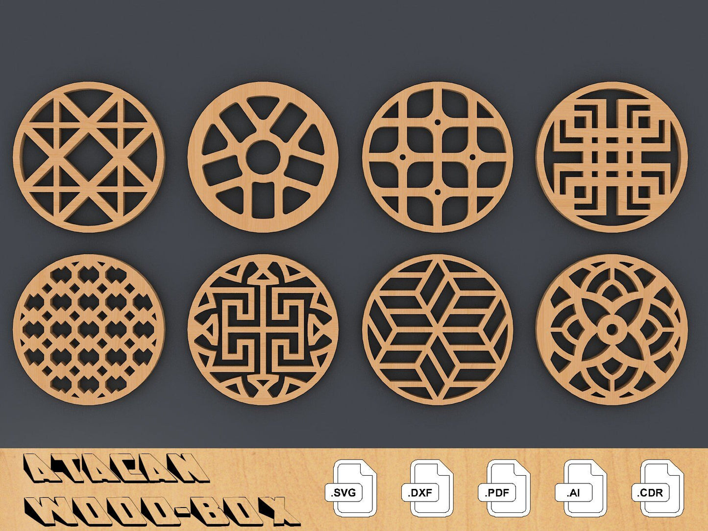 Coaster Bundle Templates Vector Digital SVG DXF Files Instant Download, Laser Cutting GlowForge 091