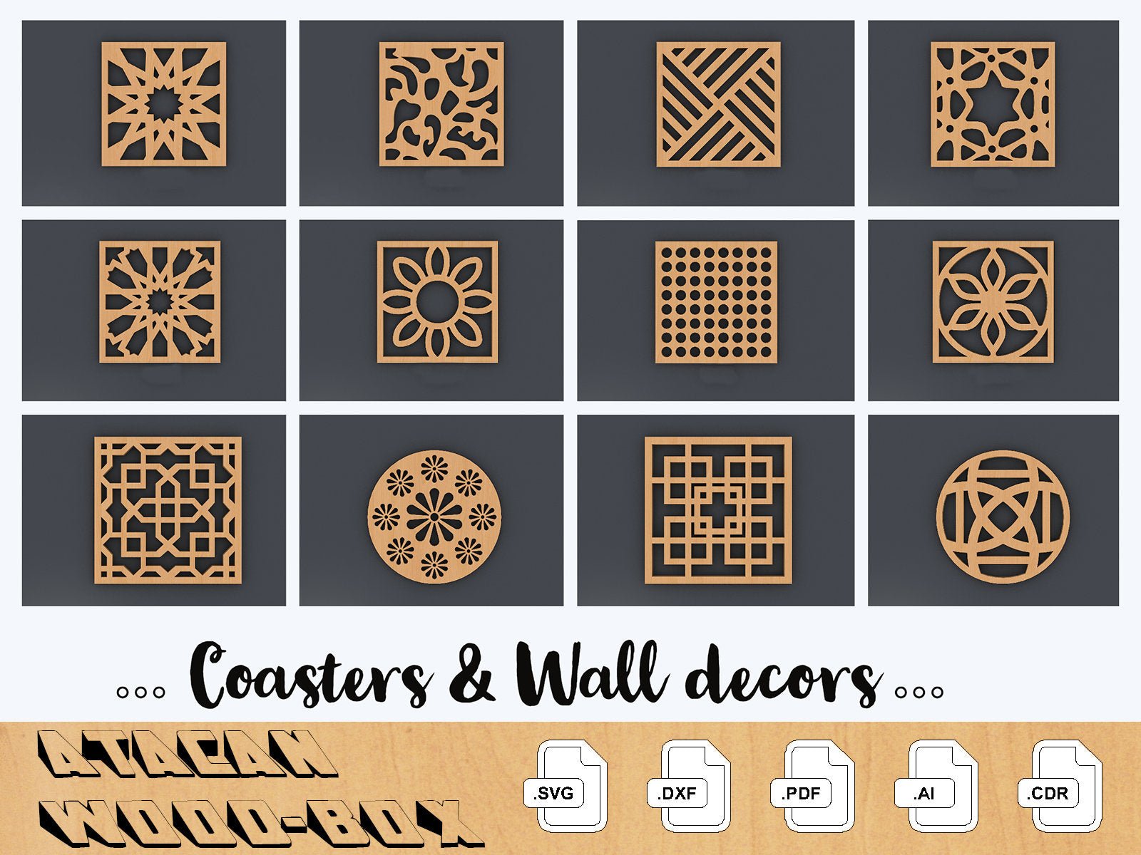 Square Coaster Templates SVG  Square Coaster Laser Cut File