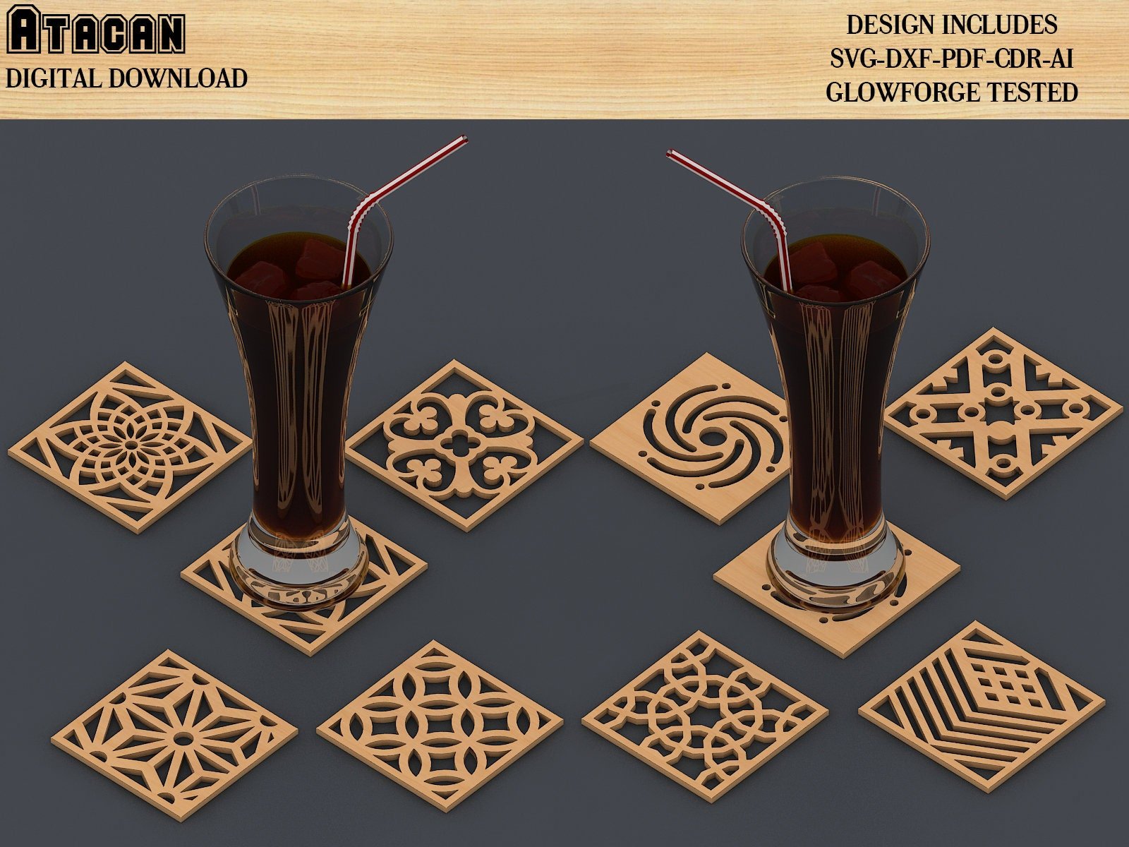 Coaster Template Svg files for cricut Laser Cut Vector Drink