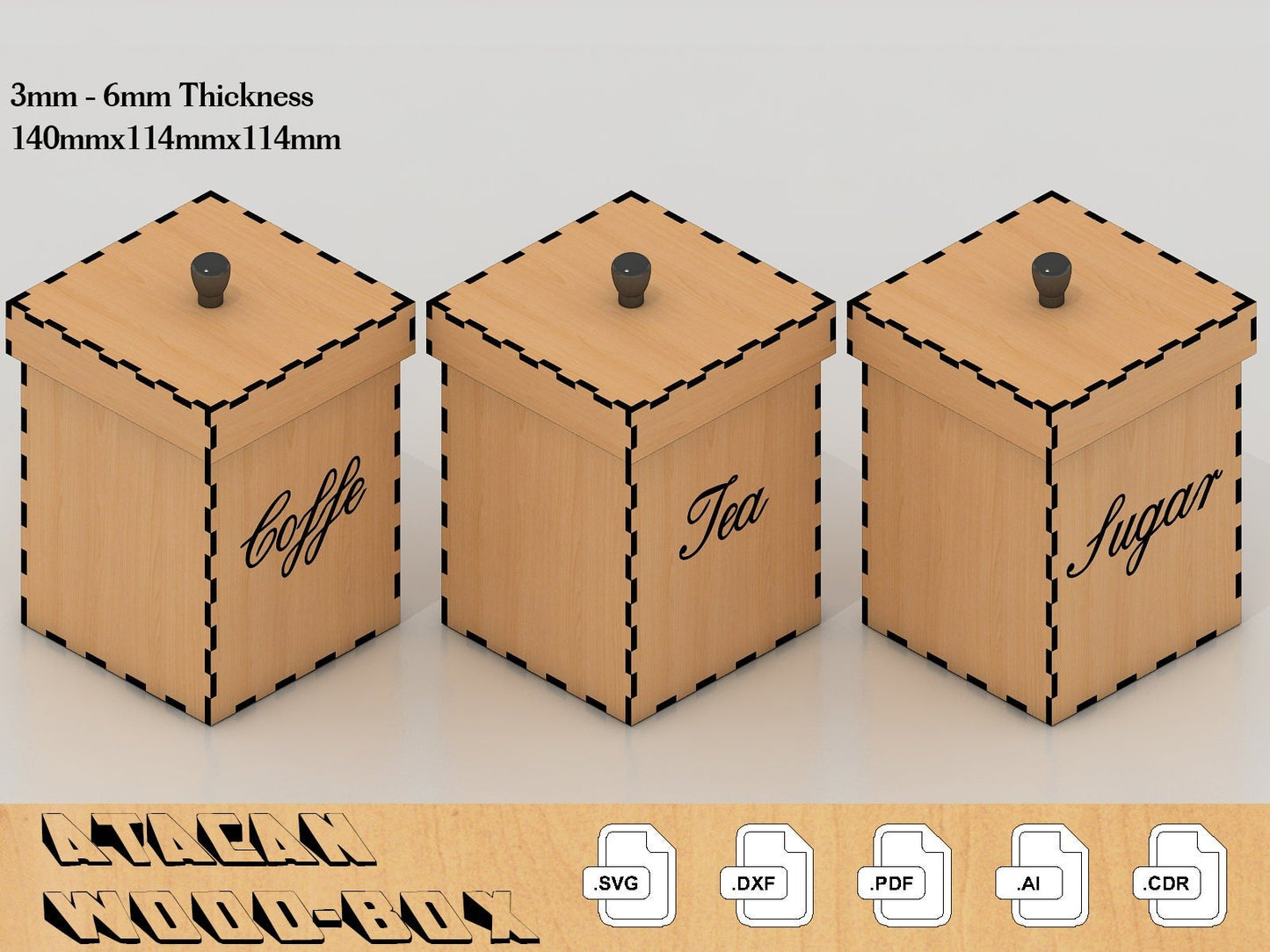 Coffe Box laser cut file - Tea Box SVG file - Glowforge, Sugar Box Digital File 125