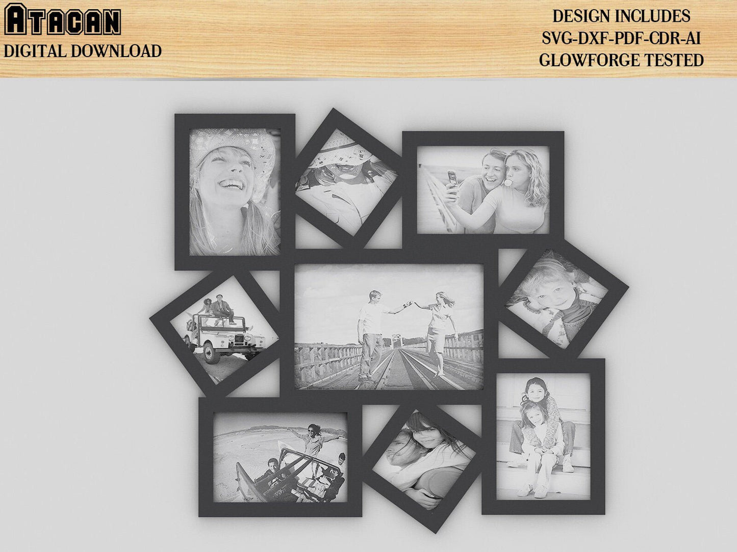 Collage Laser cut Frames / Picture Frame svg for glowforge / Photo frame Laser cut files / SVG Laser plans 436