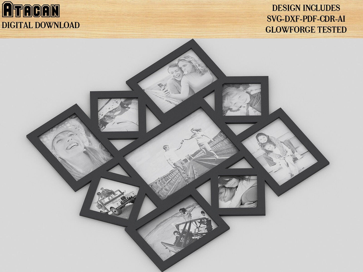 Collage Laser cut Frames / Picture Frame svg for glowforge / Photo frame Laser cut files / SVG Laser plans 436