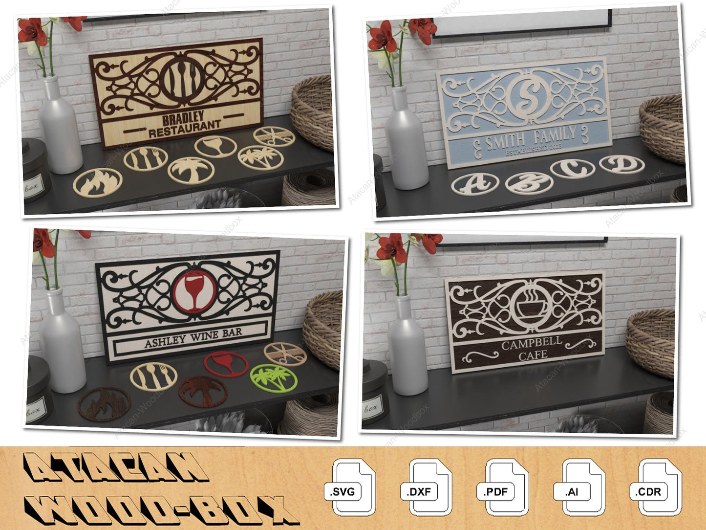 Custom Home Decor Signs / Interchangeable Letter and Icons / Monogram Personalise Laser Cut Files / Glowforge SVG DXF Ai CDR 340