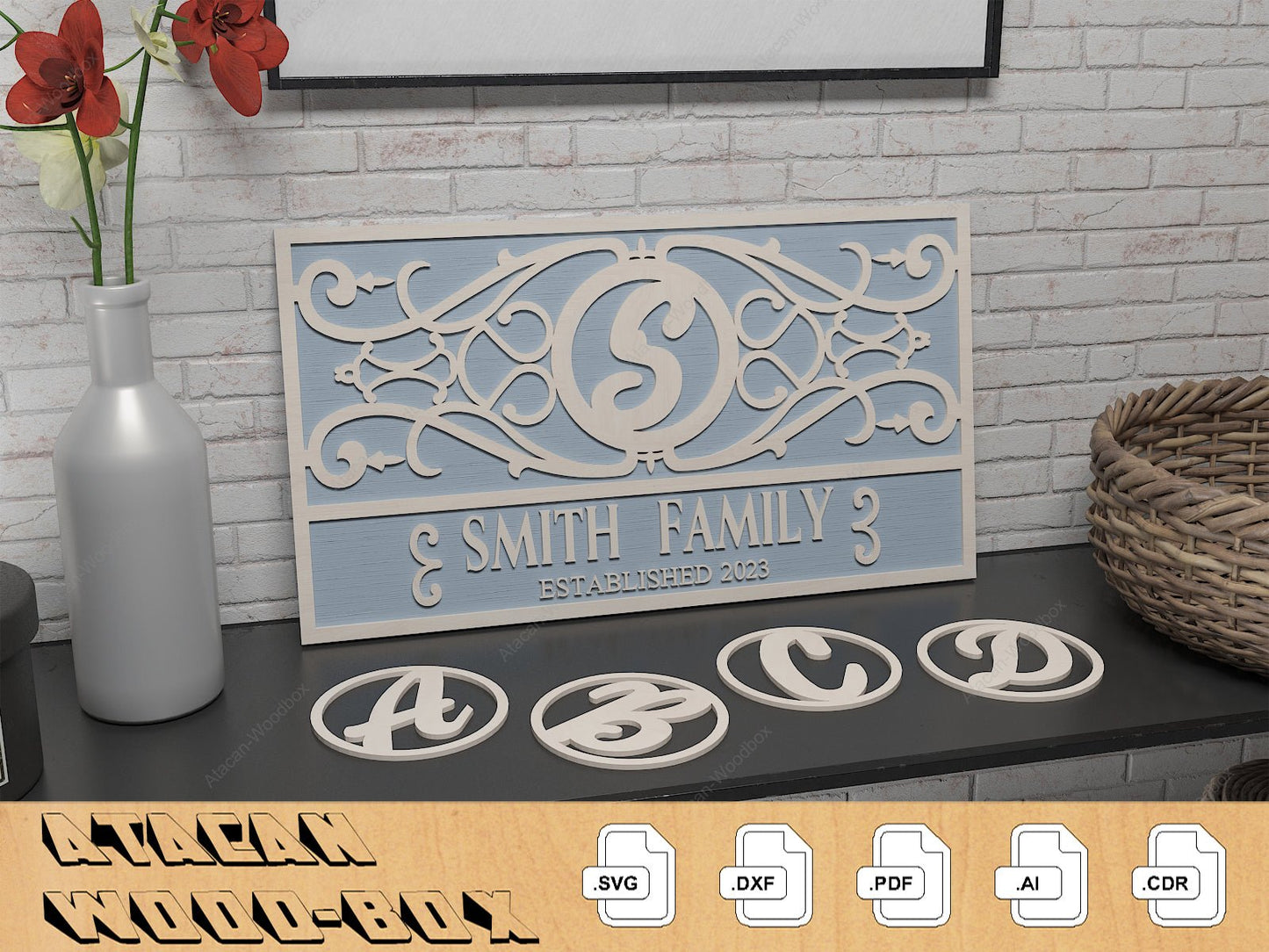 Custom Home Decor Signs / Interchangeable Letter and Icons / Monogram Personalise Laser Cut Files / Glowforge SVG DXF Ai CDR 340