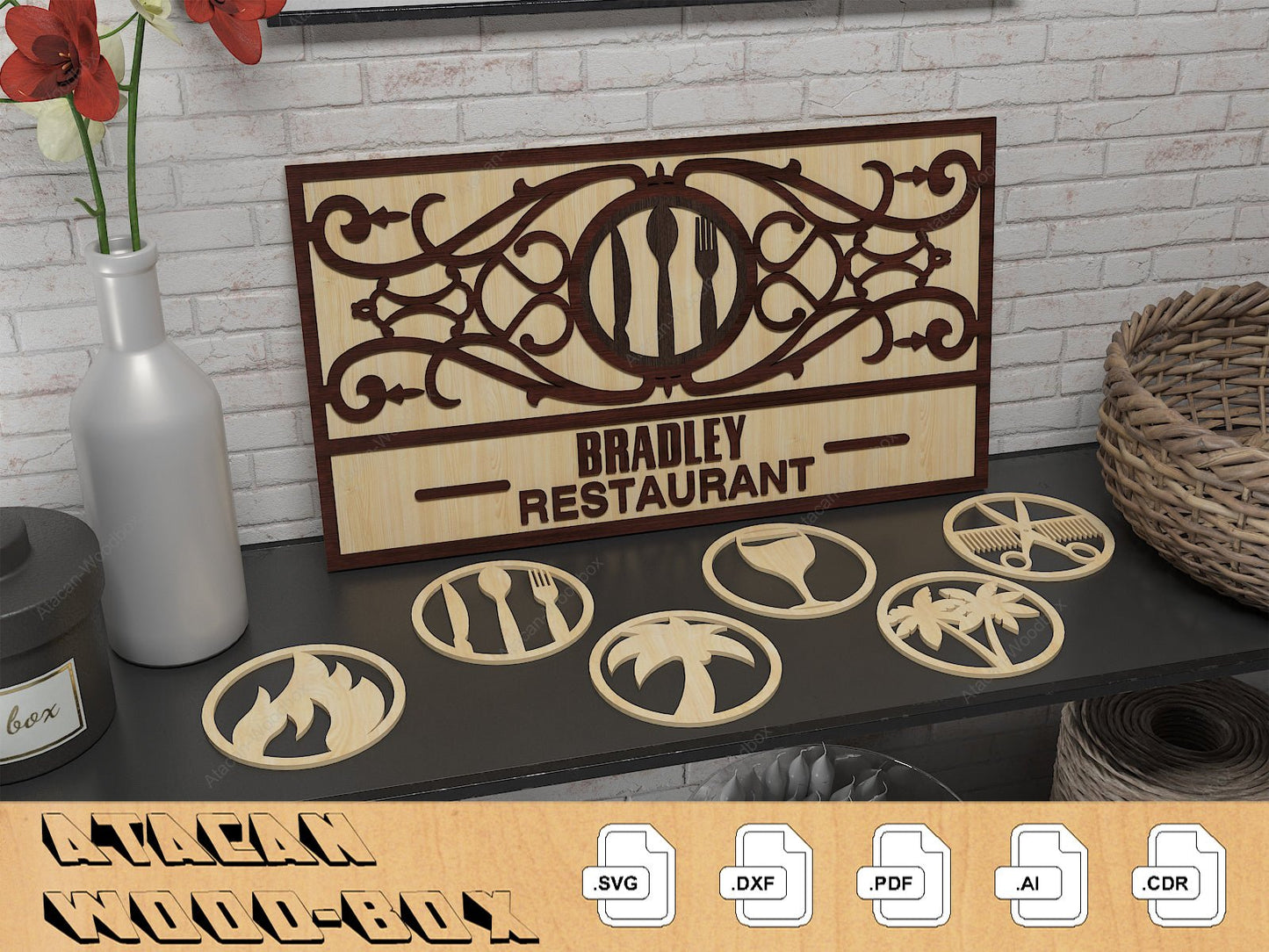 Custom Home Decor Signs / Interchangeable Letter and Icons / Monogram Personalise Laser Cut Files / Glowforge SVG DXF Ai CDR 340