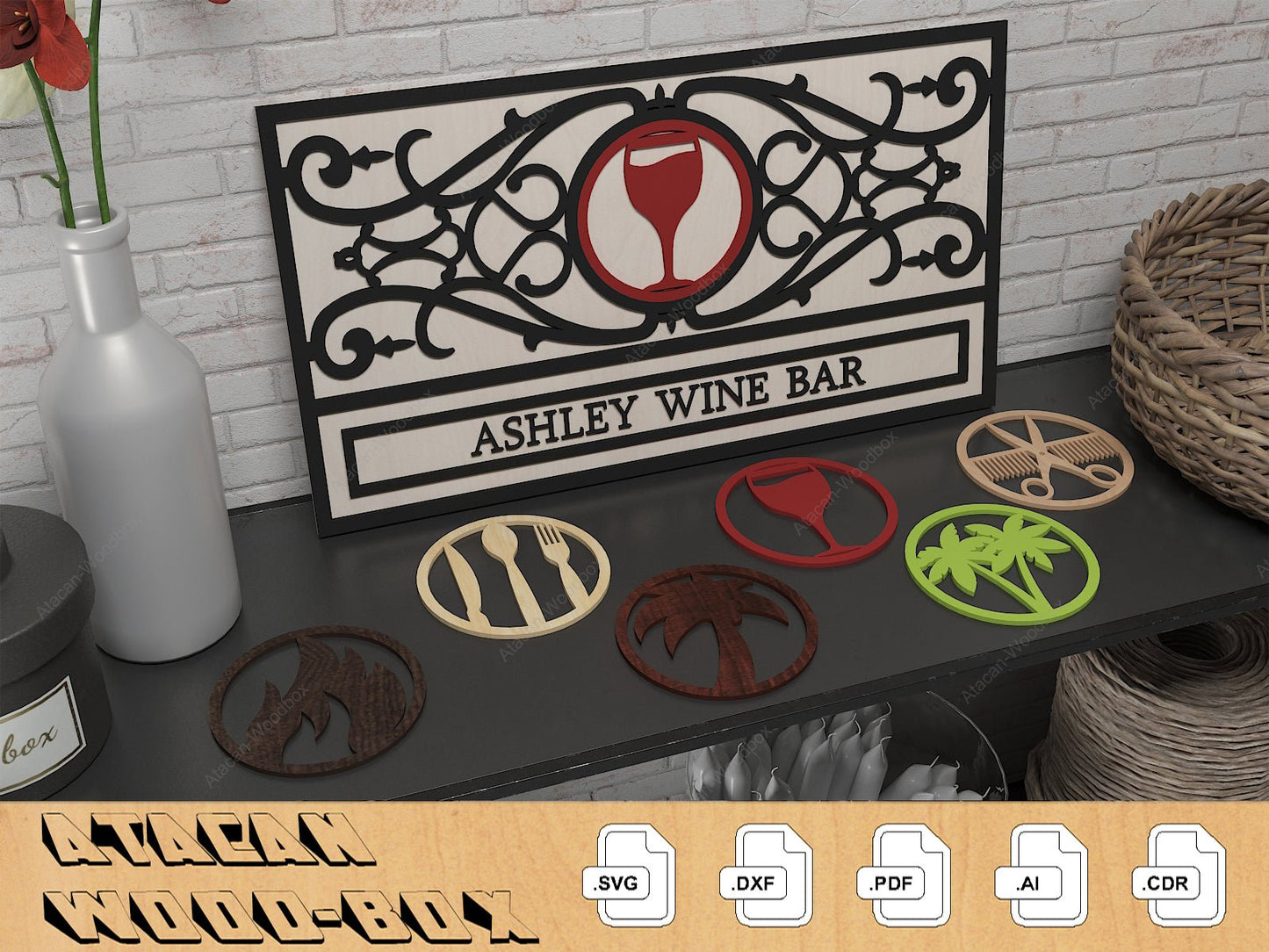 Custom Home Decor Signs / Interchangeable Letter and Icons / Monogram Personalise Laser Cut Files / Glowforge SVG DXF Ai CDR 340