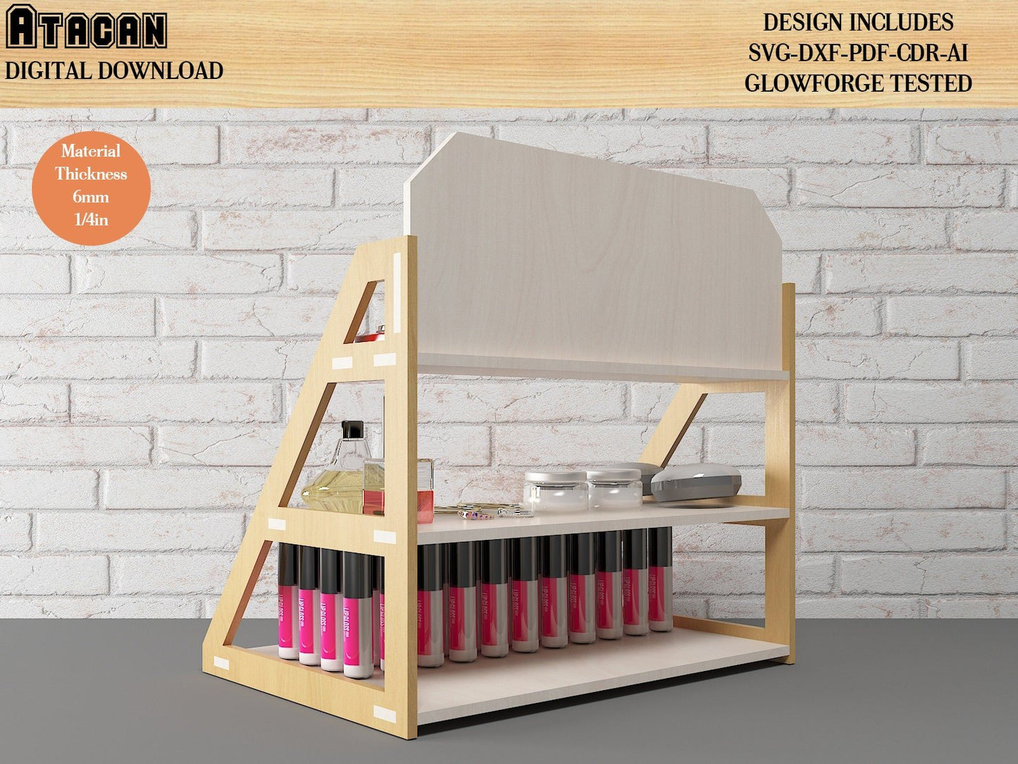 Custom Jewelry Stand, Organizer / 3 Tiered Display Shelves Stand / Shop or Market Display / Wooden Laser Cut Files / SVG DXF CDR Ai 487