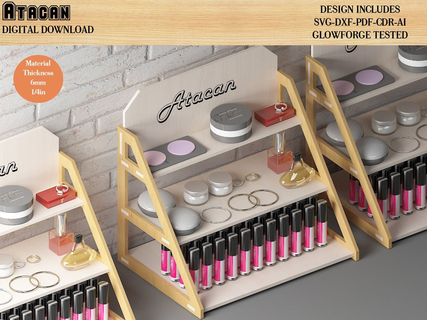 Custom Jewelry Stand, Organizer / 3 Tiered Display Shelves Stand / Shop or Market Display / Wooden Laser Cut Files / SVG DXF CDR Ai 487