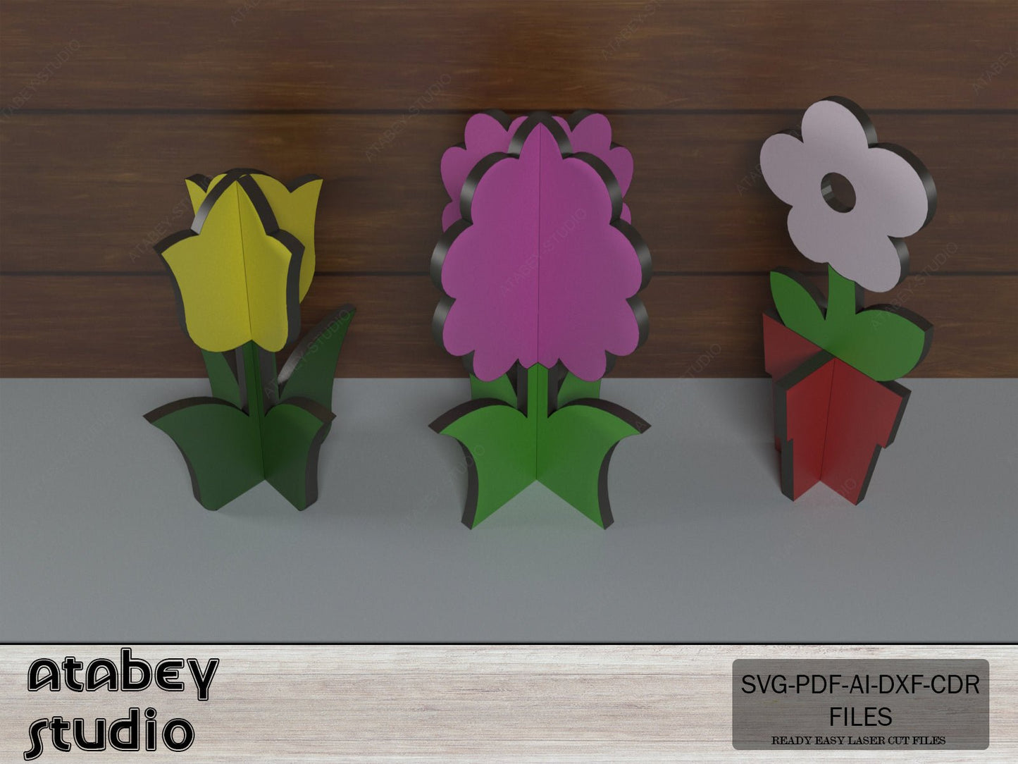 Daisy Flower Cut Files / Wood Tulip Decorations / Spring Flowers Cutting File / Flower Instant Digital Download SVG DXF Ai CDR Pdf 277