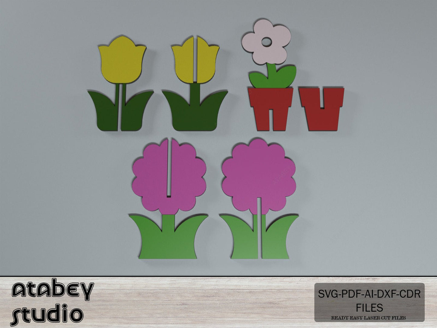 Daisy Flower Cut Files / Wood Tulip Decorations / Spring Flowers Cutting File / Flower Instant Digital Download SVG DXF Ai CDR Pdf 277