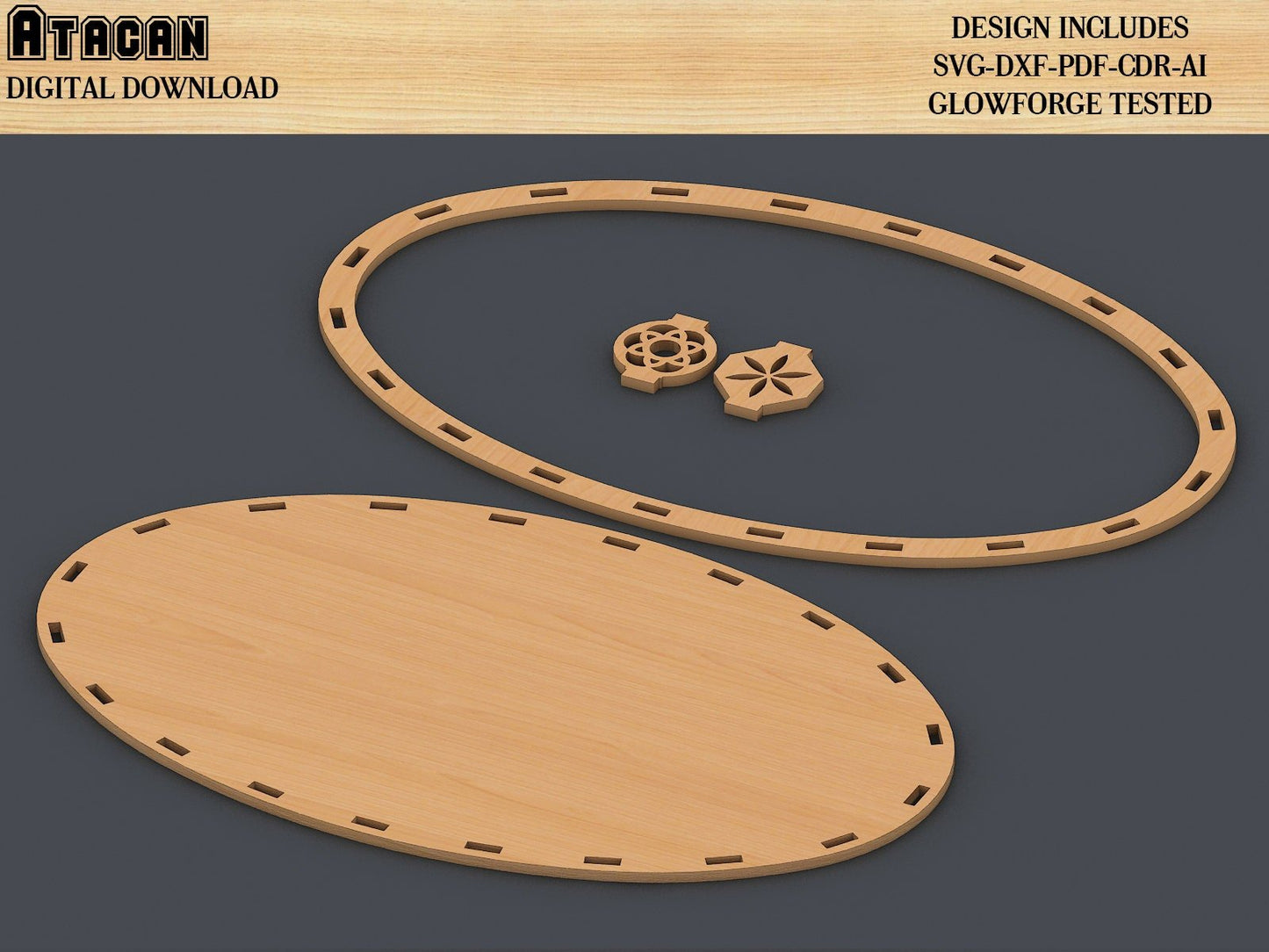 Decorative Tray Bundle, Glowforge Svg file , Different Thickness Material, Wooden Tray vector 317