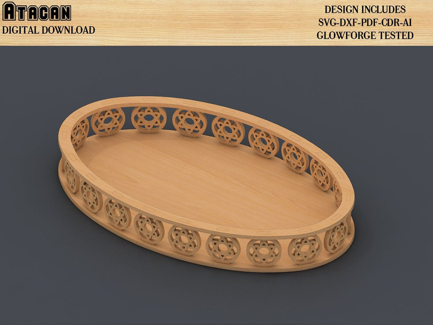 Decorative Tray Bundle, Glowforge Svg file , Different Thickness Material, Wooden Tray vector 317