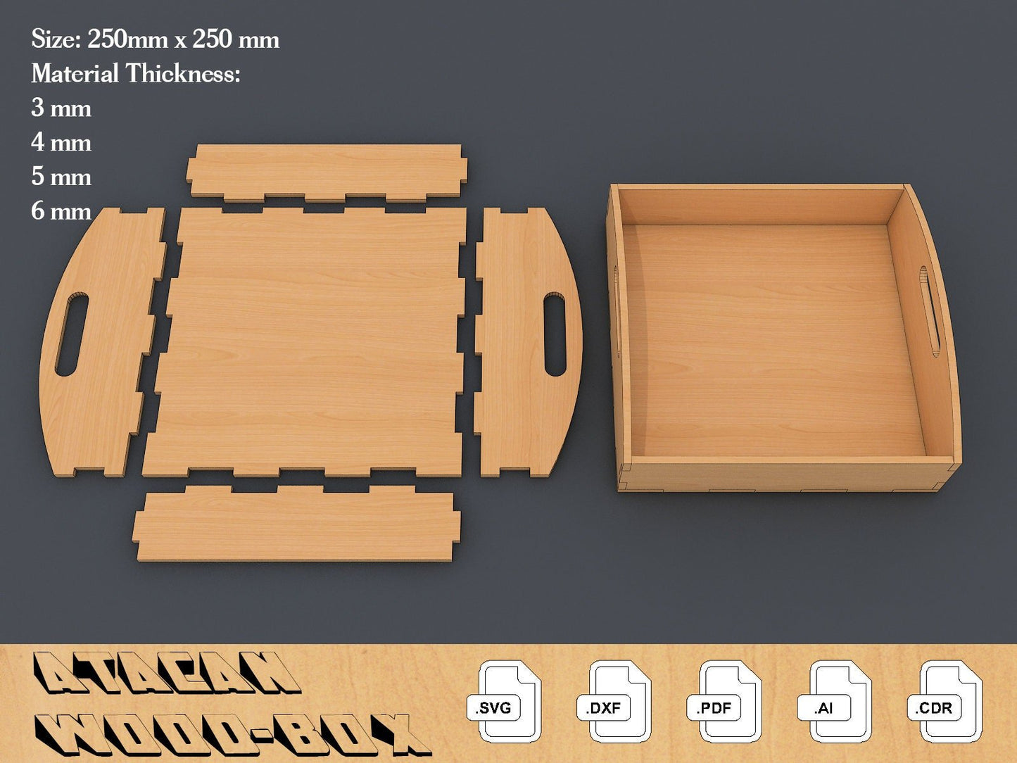 Different Thickness Tray laser cut SVG files, laser cut pattern, Instant download 073