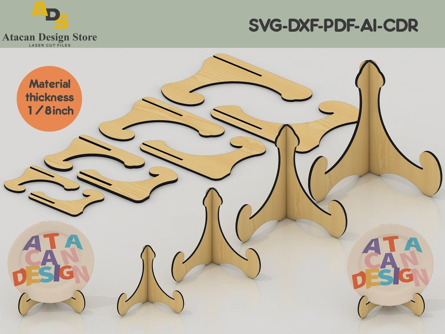 Dish stand cut files / Wooden Plate Stand Display Easel / Frame Holder / Laser cut files ADS032