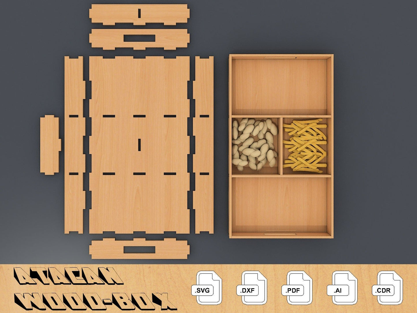 Divided Tray Vector file, Laser cut Glowforge SVG file, Digital Download 079