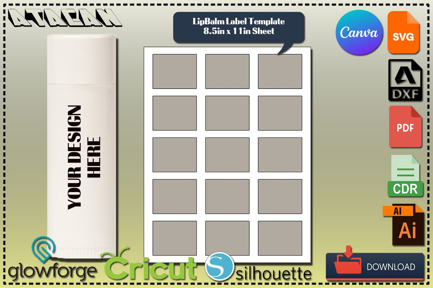 DiY Lip Balm Label Template / Editable Chapstick Tumblers / Printable Product Labels / Tumbler Canva Mockup SVG DXF Ai CDR 371