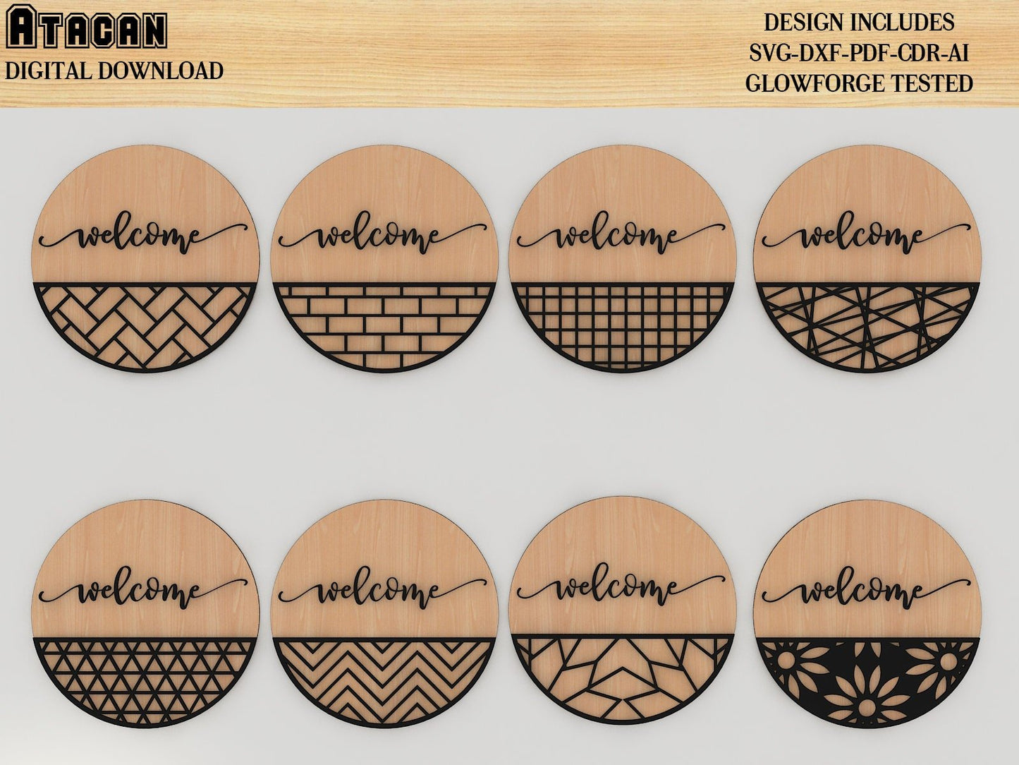 Door Hanger Bundle Svg, Patterned Door Hanger Svg, SVG Template Bundle, Welcome Sign, Vector File, Wood Cutting 385