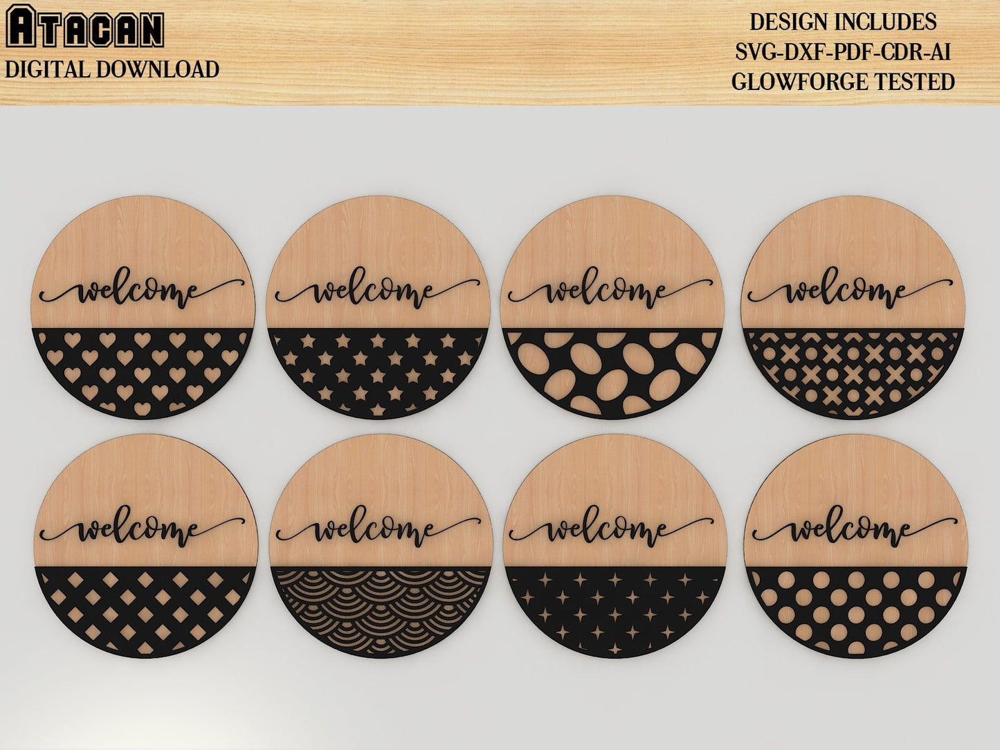 Door Hanger Bundle Svg, Patterned Door Hanger Svg, Welcome Sign, Vector File 384