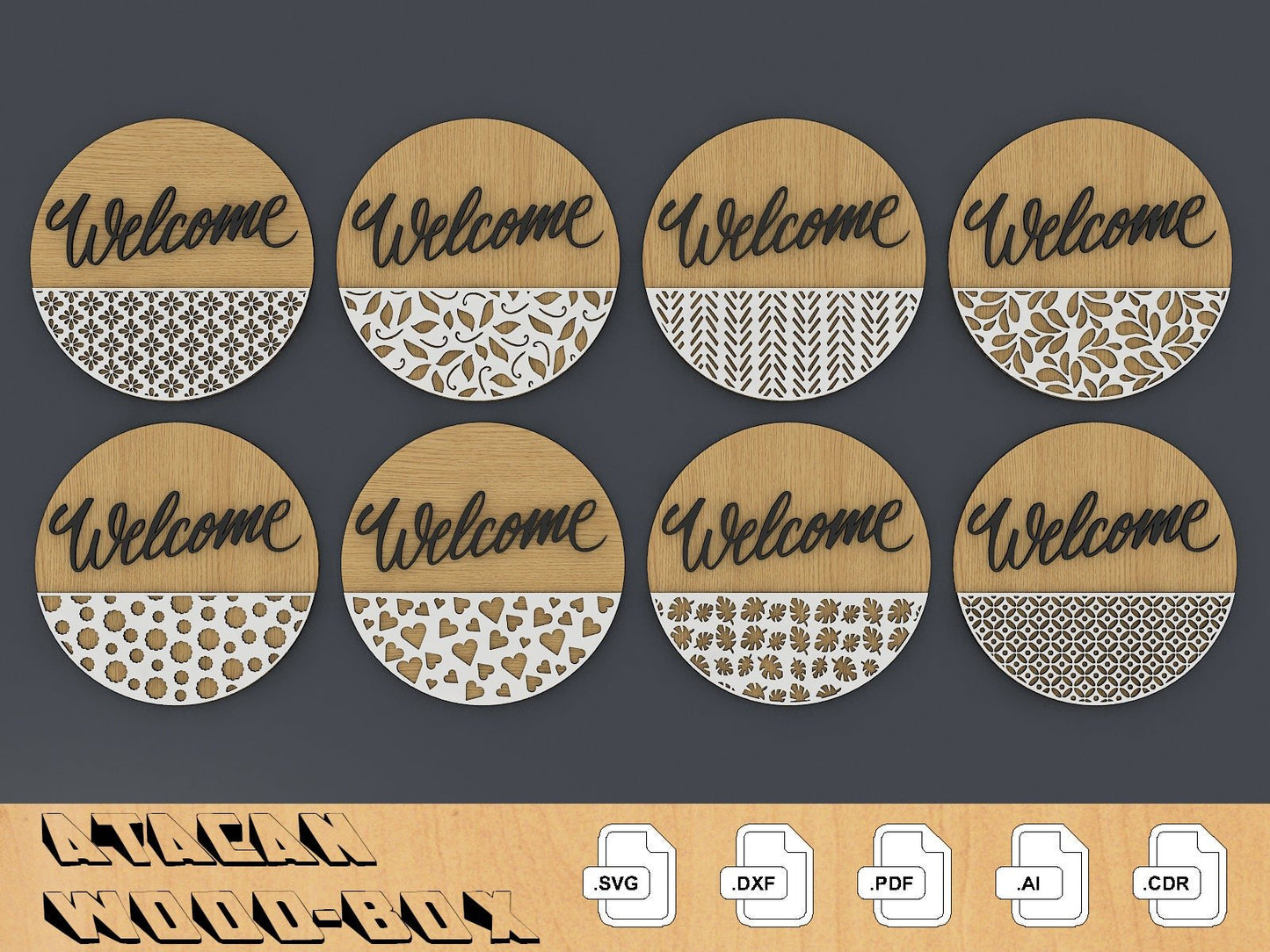 Door Hanger Pack SVG / Door Hangers with Patterns / Welcome Sign / Laser Vector files / Wood Cutting 266