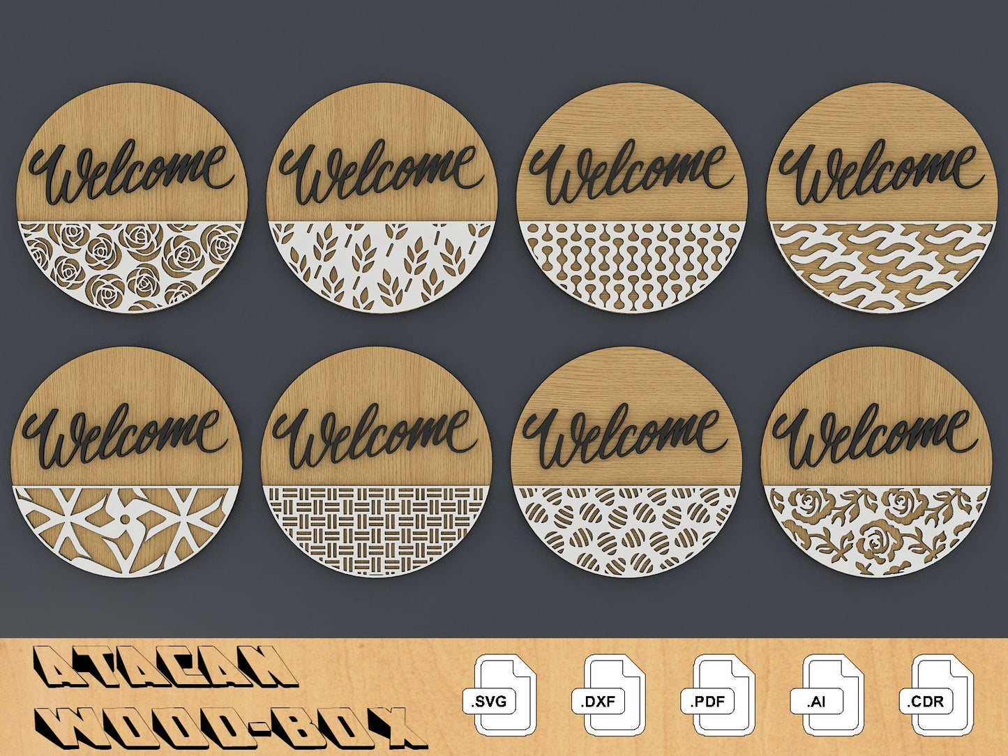 Door Hanger Pack SVG / Door Hangers with Patterns / Welcome Sign / Laser Vector files / Wood Cutting 266