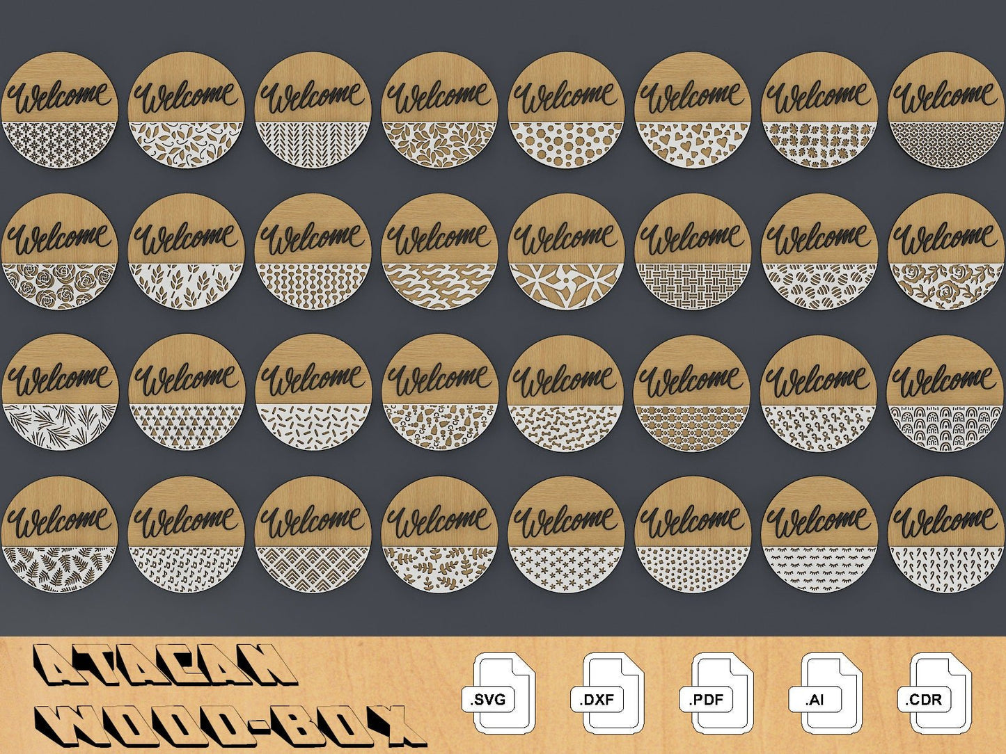 Door Hanger Pack SVG / Door Hangers with Patterns / Welcome Sign / Laser Vector files / Wood Cutting 266