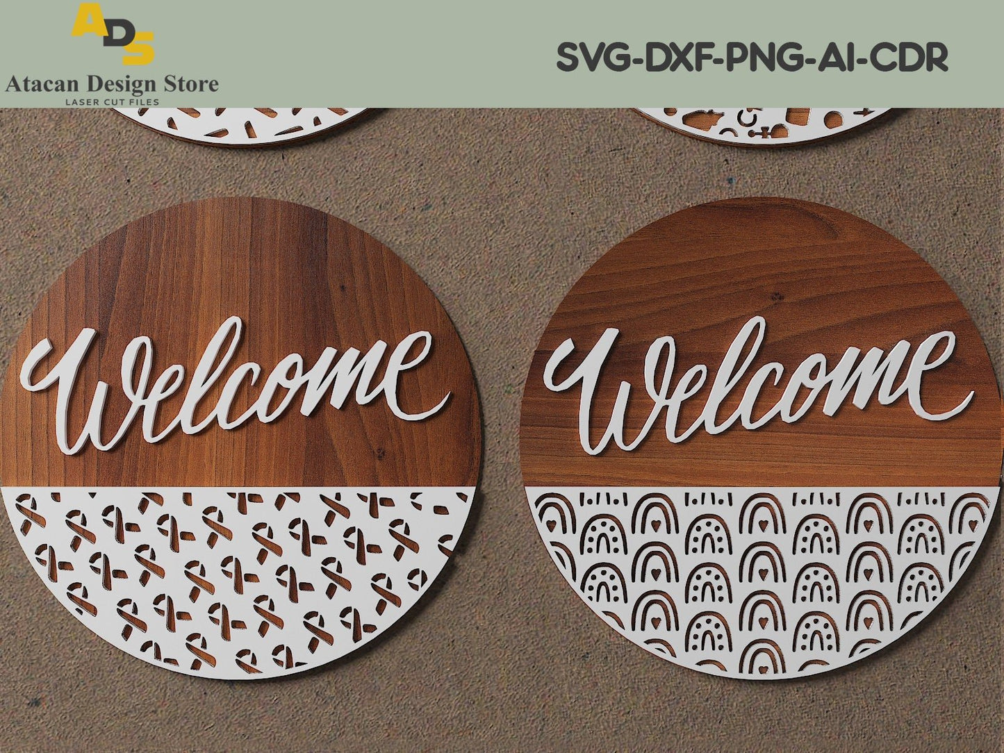 Door hanging signs / Welcome svg sign / Wood Cutting files / Round hangers / instant download ADS117