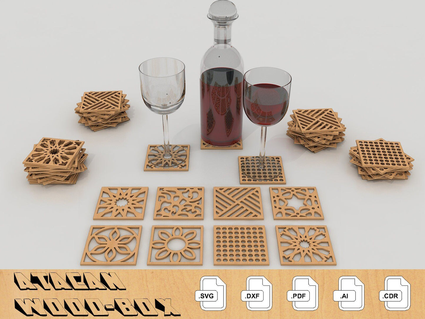Drink Coaster Plans / Laser Cut template / Cricut SVG file / Glowforge Cutting Files 166