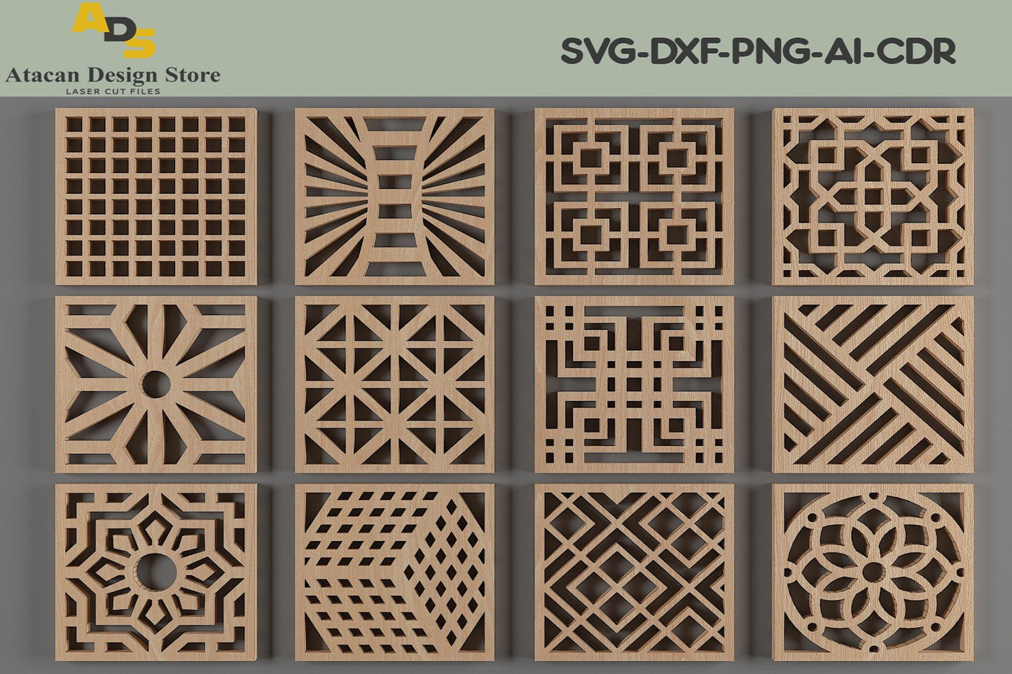 Drink Coasters and Wood Coaster Holder / Laser cut vector template / Home Decor Ornament Design 279