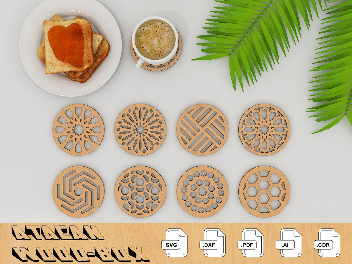 Drink coasters SVG Laser Cut files, Wood Coasters, Laser cut files, Coffee coasters, CNC Laser Plans 149