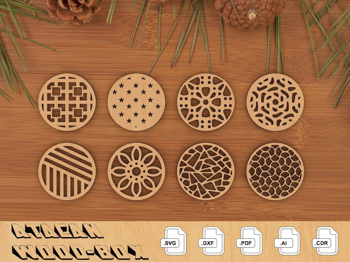 Drink coasters SVG Laser Cut files, Wood Coasters, Laser cut files, Coffee coasters, CNC Laser Plans 151