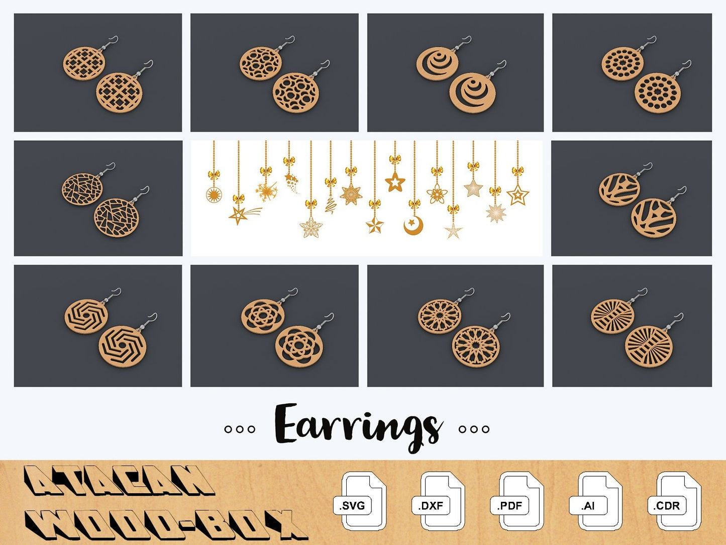 Earrings Jewelry Set / Svg Dxf Cdr Laser Vector / Glowforge Cricut Personalized Name Ornament / Silhouette Digital Cut File 178